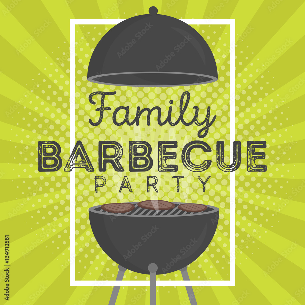 Lovely vector barbecue party invitation design template. Trendy BBQ ...
