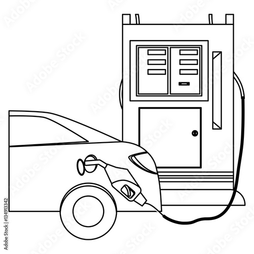 Silhouette gas station filling up fuel a car, vector illustration design