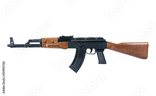 Handgun weapon - crime gun toy isolated on white.Rifle gun toy isolated