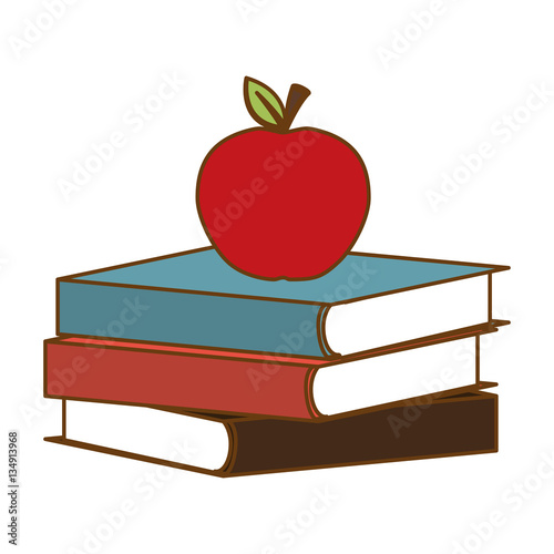 Color books with red apple on top image, vector illustration