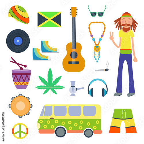 Rastafarian icons set in flat style vector illustration