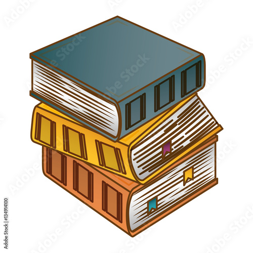 Color three thick books one on top of other icon