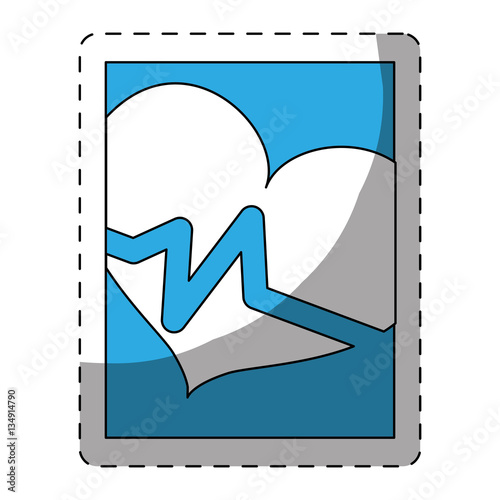 Blue smarphone heart cardiology icon image, vector illustration