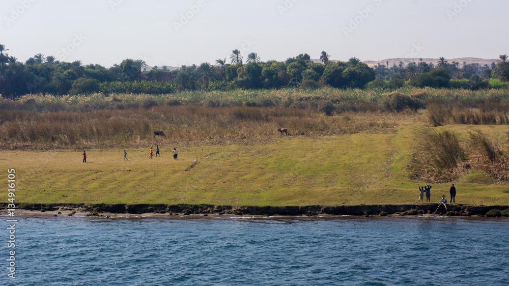 Egypt Nile cruise, a nice view from the boat to shore Egypt Nile cruise, a nice view from the boat to shore