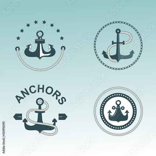 Anchor nautical symbols vector badges.