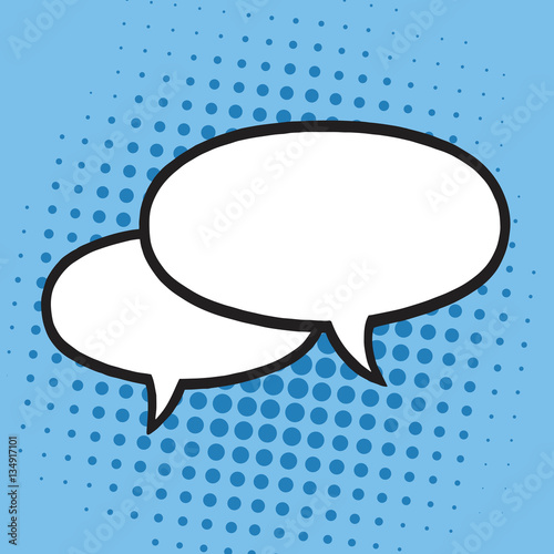 Chat Speech Balloons or Bubbles Pop Art Vector Illustration Icon. Blue Background Template