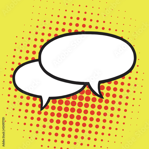 Chat Speech Balloons or Bubbles Pop Art Vector Illustration Icon. Yellow Orange Dots Background Template