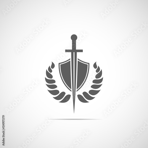 Shield and sword icon with shadow