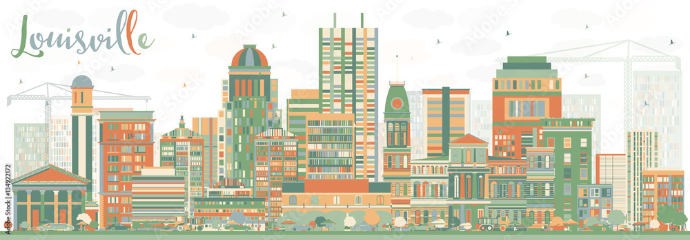 Abstract Louisville Skyline with Color Buildings.