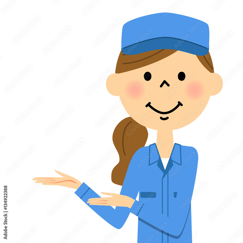 作業着の女性,案内 作業着の女性,案内