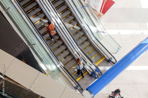 Top view of escalator in shopping mall