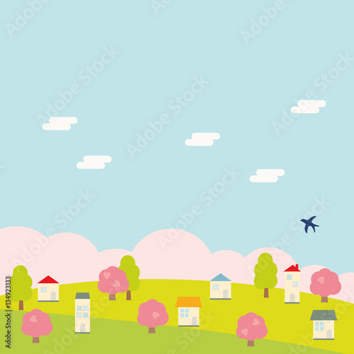 背景イラスト　春の街の風景
