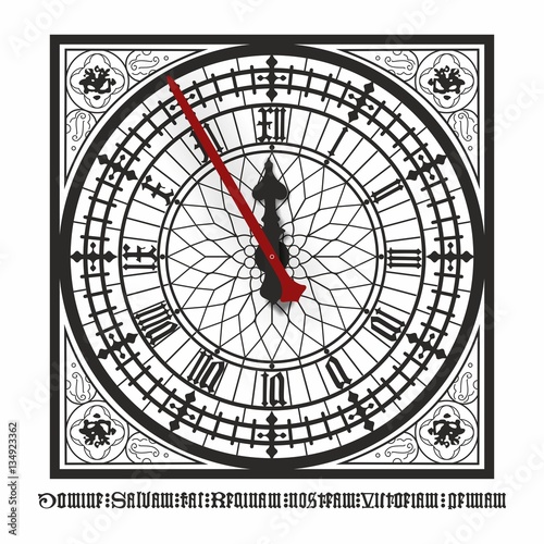Big Ben Westminster 5 minutes before 12 Almost Too Late clock concept isolated - Old style clock with roman numerals - Vector illustraion Wall Tatoo - London England great britain