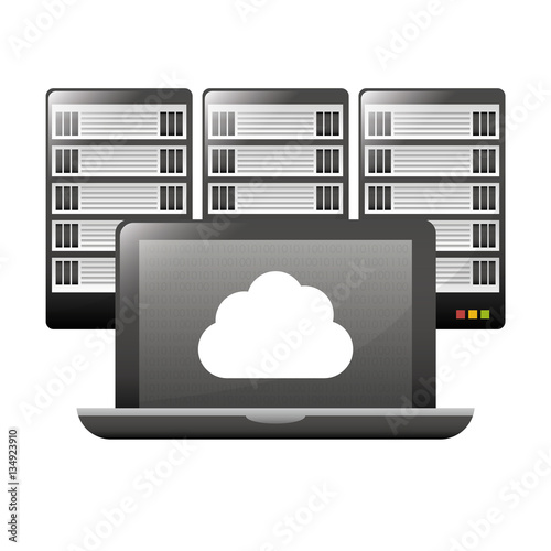 computer with web hosting or data center related icons image vector illustration design 