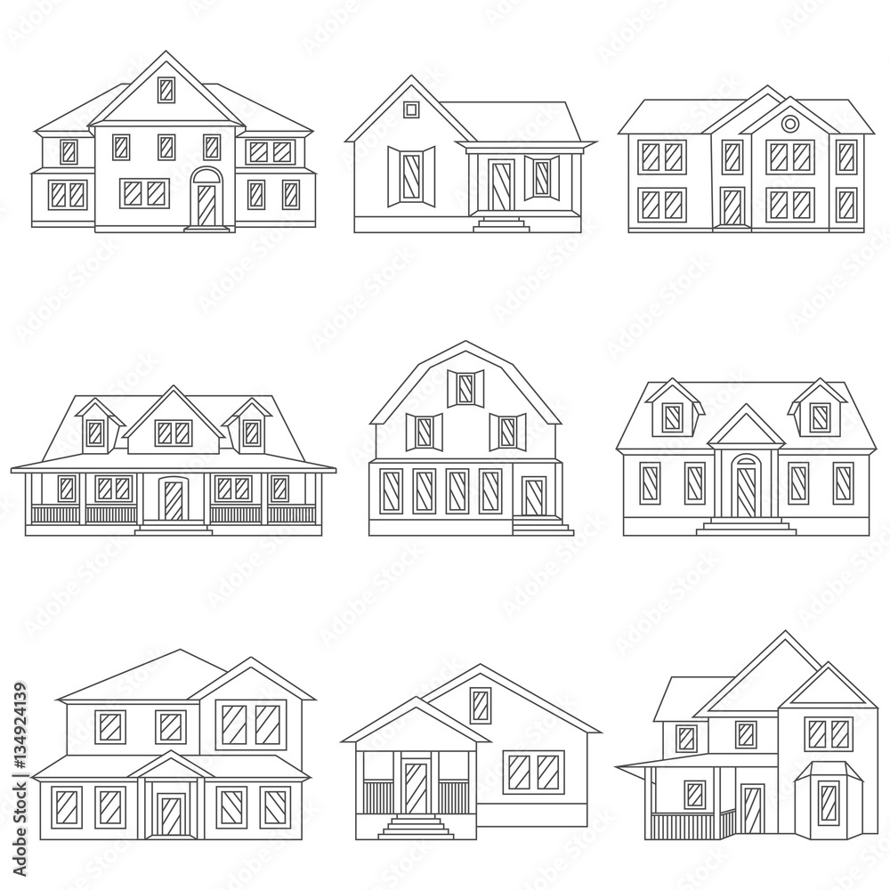 Vector illustration of houses icon black line set