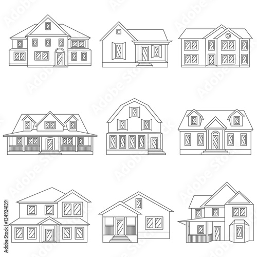 Vector illustration of houses icon black line set