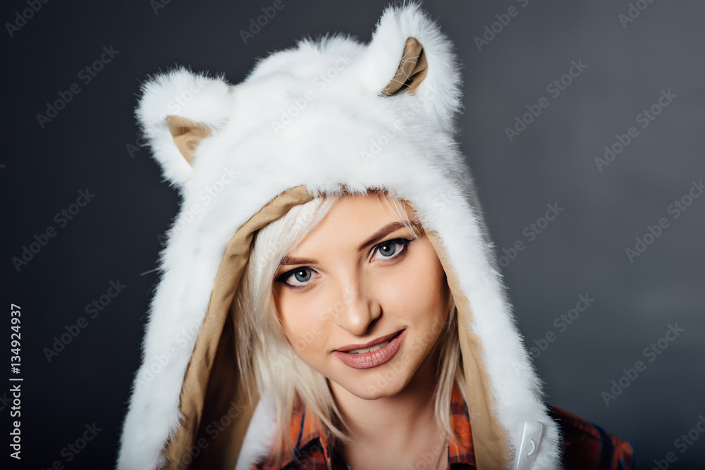beautiful sexy girl wearing white fur hat beautiful sexy girl wearing white fur hat
