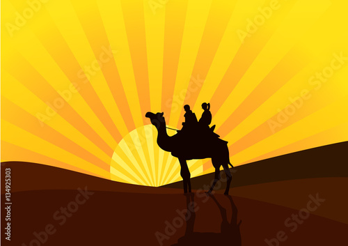 silhouettes of camels at sunset