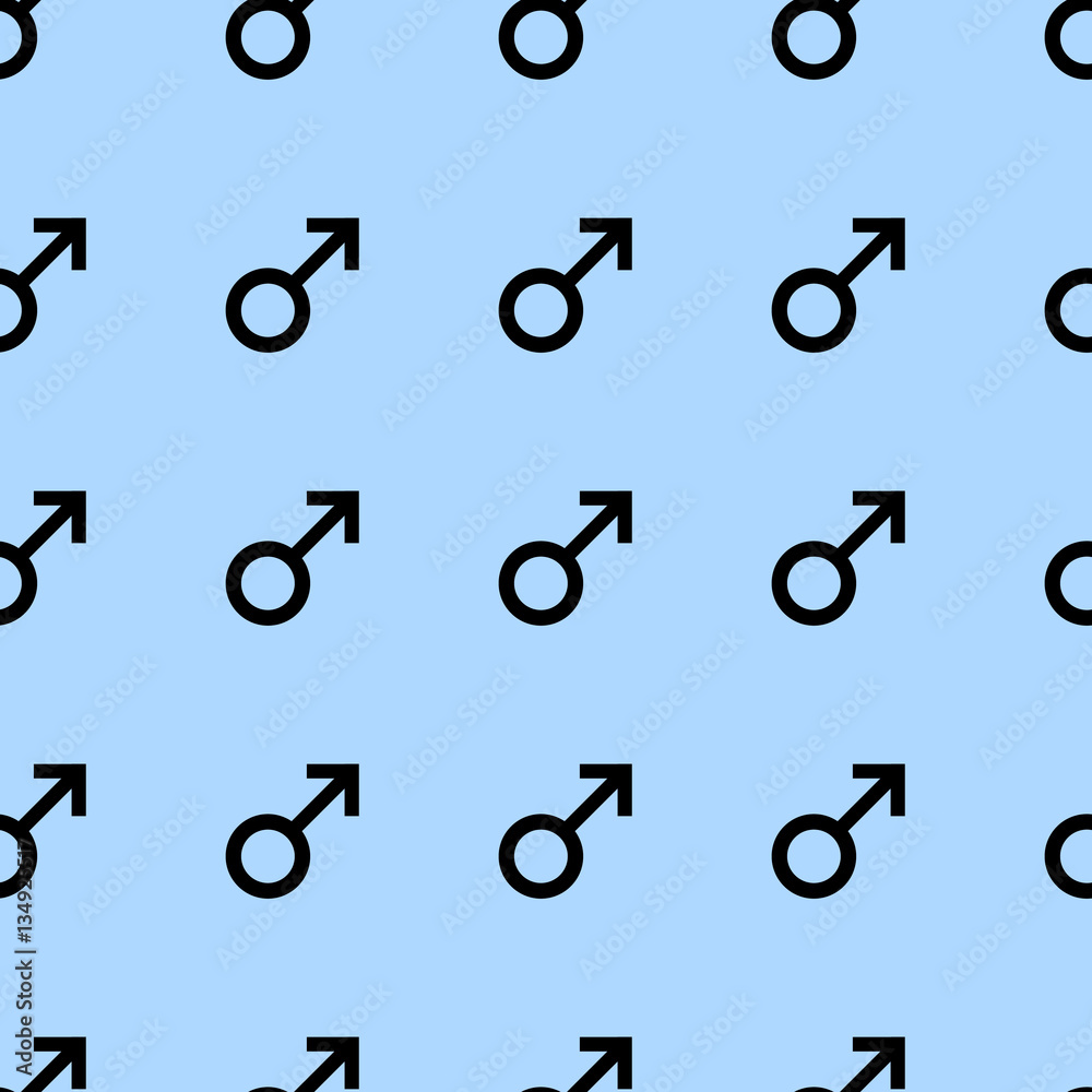 Seamless pattern with black male symbols. Male signs same sizes. Pattern on blue background. Vector illustration Seamless pattern with black male symbols. Male signs same sizes. Pattern on blue background. Vector illustration