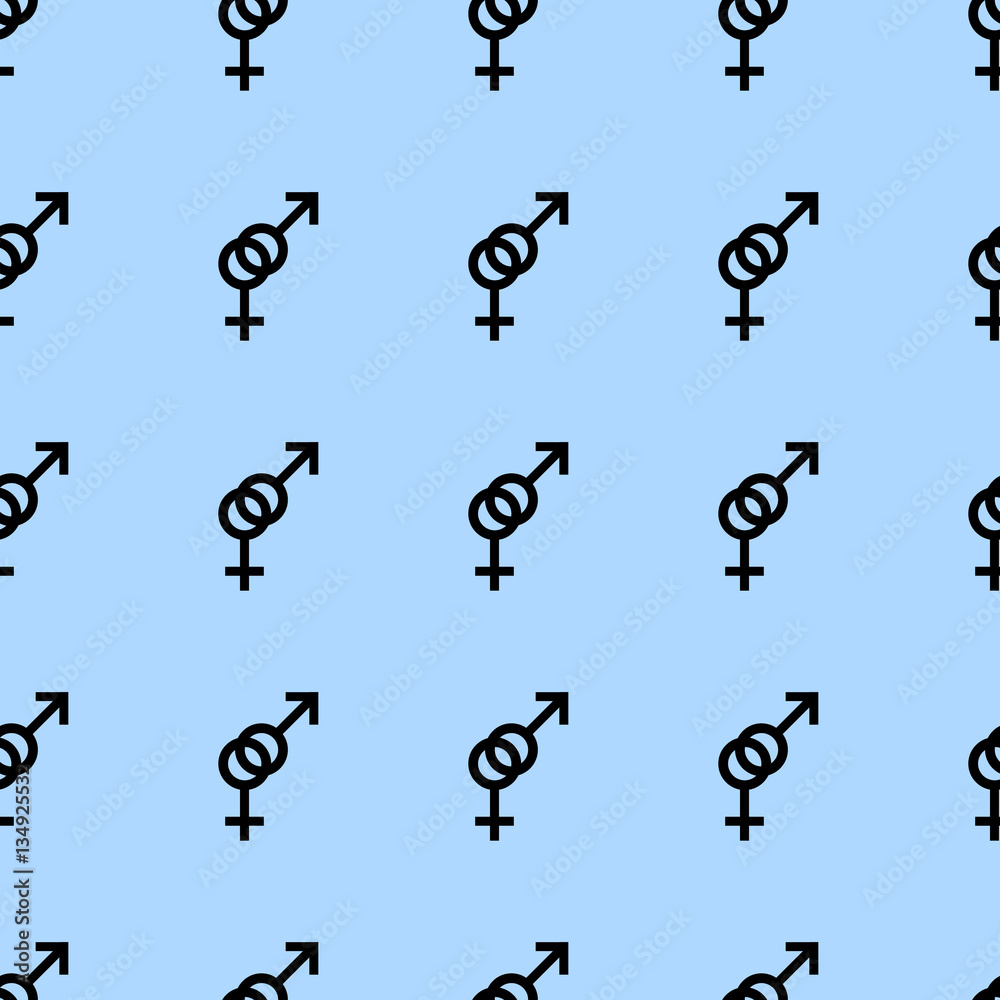 Seamless pattern. Female and male romantic collection. Female and male black small signs same sizes. Pattern on blue background. Vector illustration Seamless pattern. Female and male romantic collection. Female and male black small signs same sizes. Pattern on blue background. Vector illustration