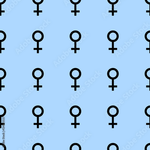 Seamless pattern with black female symbols. Female signs same sizes. Pattern on blue background. Vector illustration