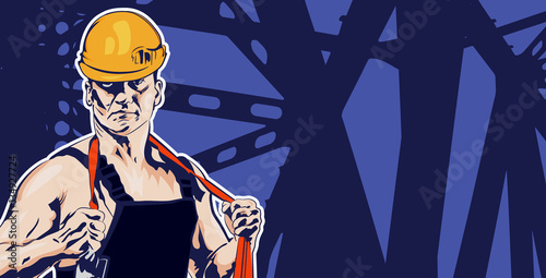 Industrial worker men with rope.