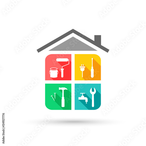 House maintenance concept with working tool icons in colorful flat design