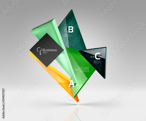 Vector glass triangles composition on grey 3d background