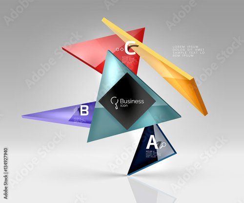 Vector glass triangles composition on grey 3d background
