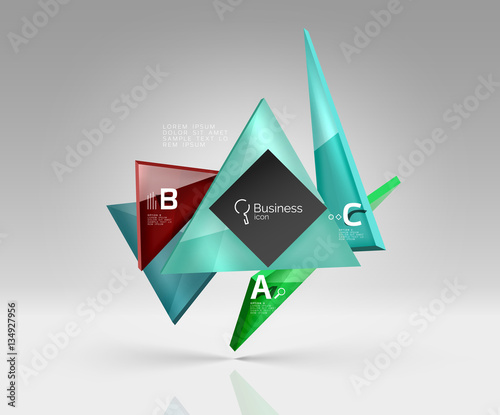Vector glass triangles composition on grey 3d background