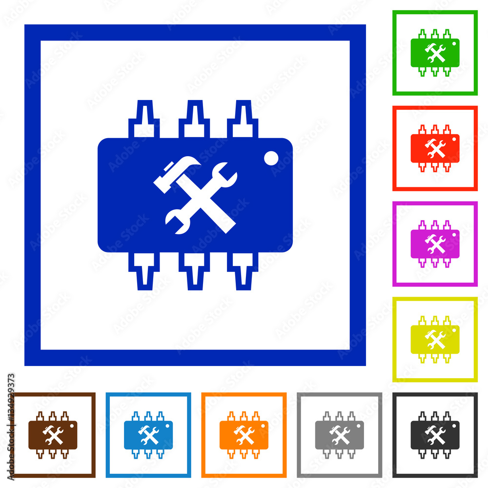 Hardware maintenance flat framed icons Hardware maintenance flat framed icons