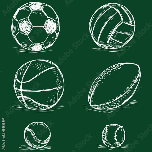 vector chalk illustration - sport balls