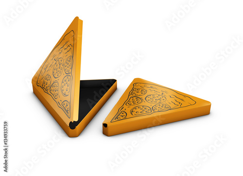 3d Illustration of Pizza triangular box mock up, isolated on white.
