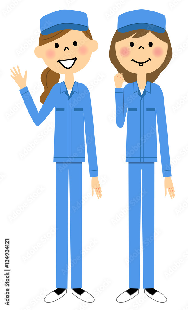 作業着の女性,仲間