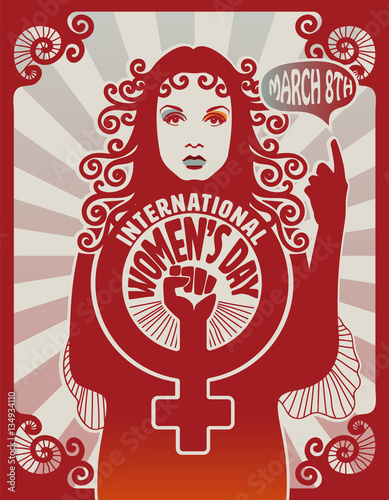 International women's day poster design, retro style, eps10 vector