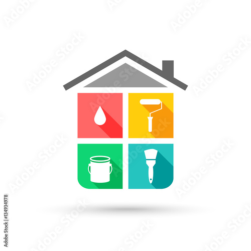 House painting concept with tool icons in flat design