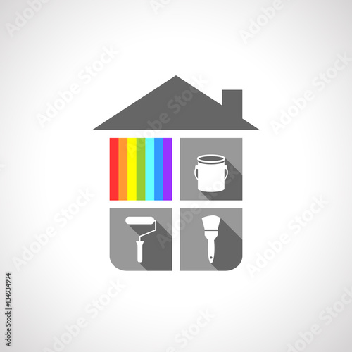 House painter concept with painting tools and color spectrum