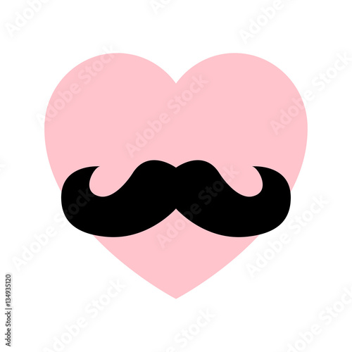 Icono plano corazon rosa con bigote en fondo blanco