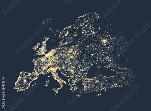 Europe city and communication lights map vector illustration