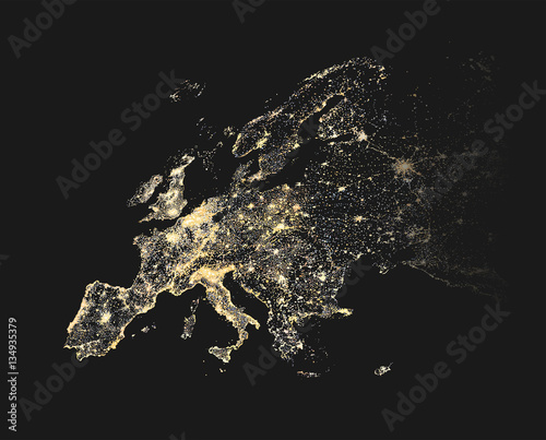 Europe city and communication lights map vector illustration