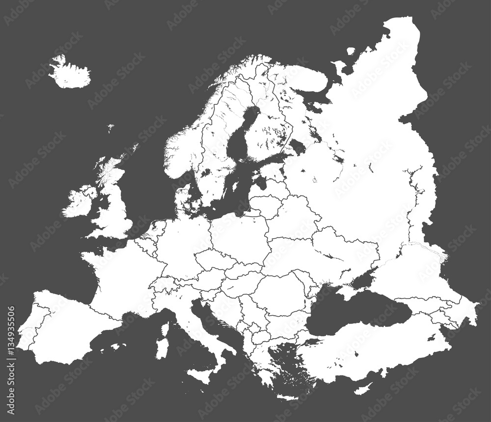 Fototapeta premium Mapa polityczna Europy wektor sylwetka