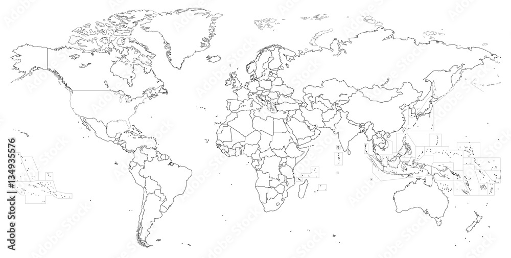 Obraz premium political world map vector high detailed line art illustration