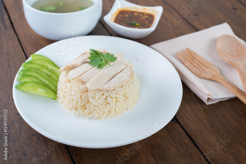 Chicken Rice with sauce and soup "Khao Man Kai"