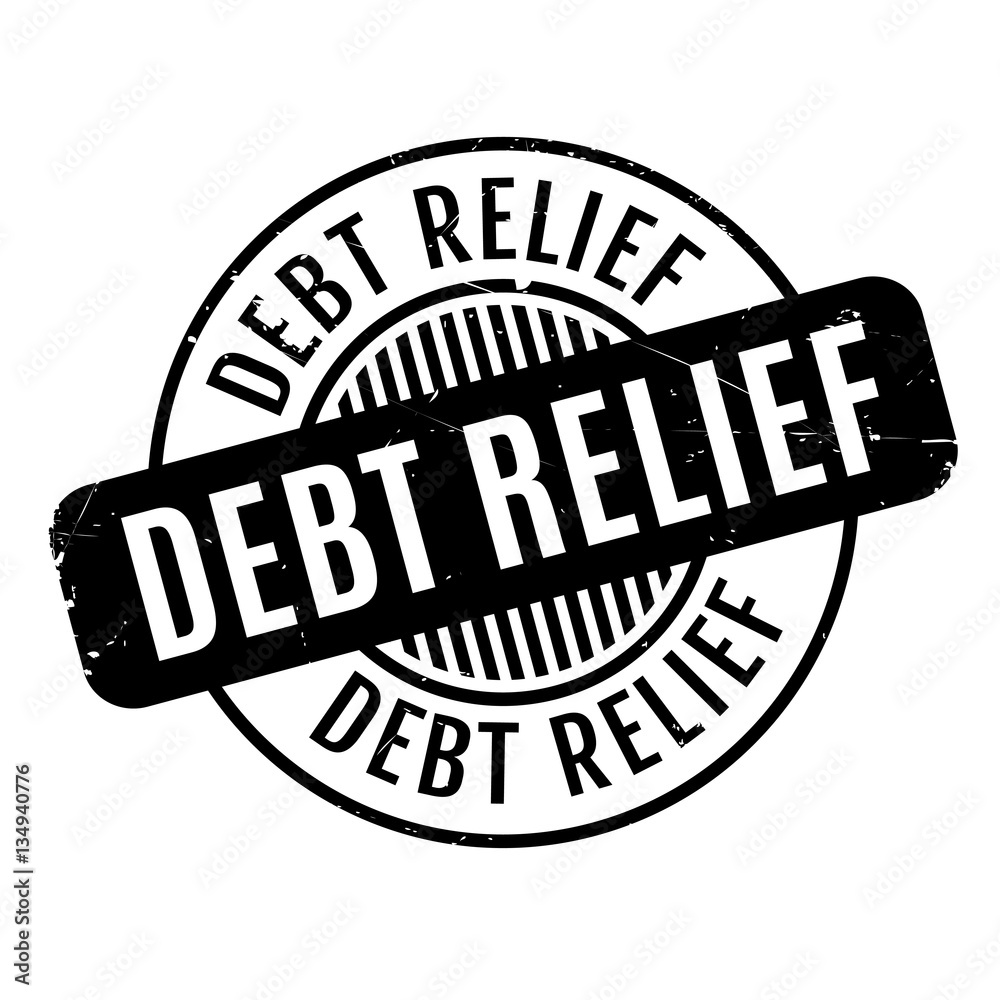 Debt Relief rubber stamp. Grunge design with dust scratches. Effects can be easily removed for a clean, crisp look. Color is easily changed.