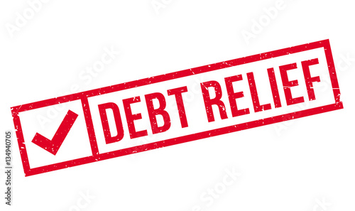 Debt Relief rubber stamp. Grunge design with dust scratches. Effects can be easily removed for a clean, crisp look. Color is easily changed.