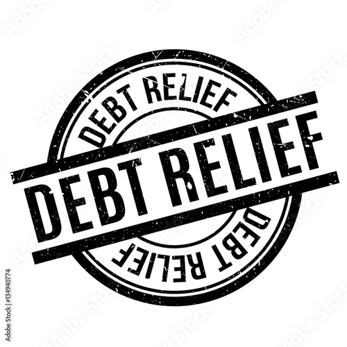 Debt Relief rubber stamp. Grunge design with dust scratches. Effects can be easily removed for a clean, crisp look. Color is easily changed.