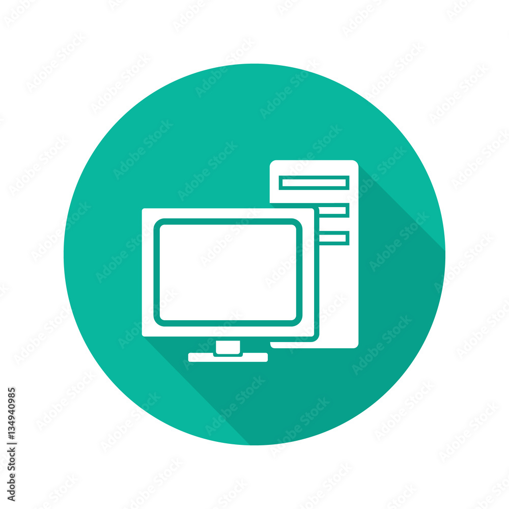 Computer flat design long shadow icon Computer flat design long shadow icon