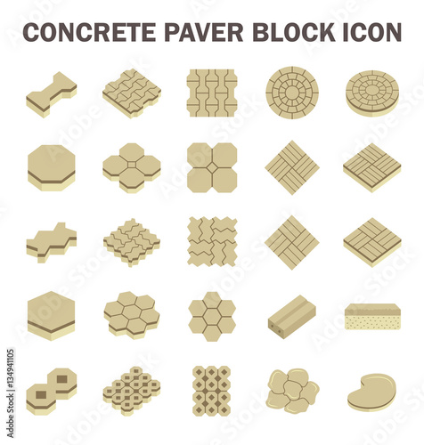 Concrete paver block floor vector icon set.