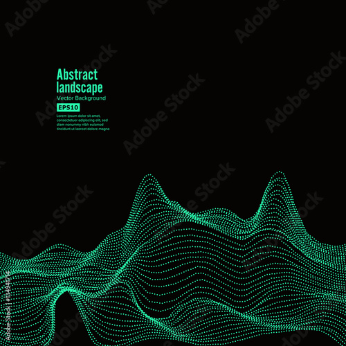 Abstract Landscape Background. Cyberspace With Dynamic Particles. Vector Illustration