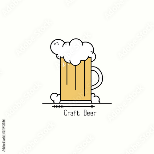 Glass of beer with foam. Line art badge logo design template for brewery, shop, pub, beerhouse, bar, brewing company, restaurant. Vector illustration
